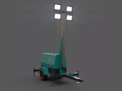 PBR Mobile Light Tower Generator B - Blue Sea  Low-poly 3D model