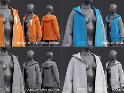 Nike Zip-up Hoodie unzipped 3D model