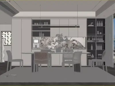 Modern Luxury Dining Room with City View 3D model