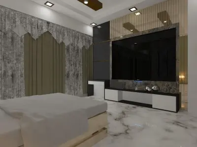 Bedroom modern with marble floors and gold accents 3D model