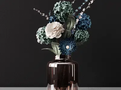 Decor bouquet of flowers in a glass vase  3D model