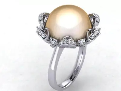 Model of a Pearl and Diamond Women Ring  3D print model