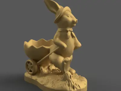 Easter Bunny with Cart 3D Model STL File for Decoration 3D print model
