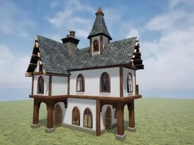 Medieval Fantasy 2 Storey House Inn Bar or Hotel Game Ready Free low-poly 3D model