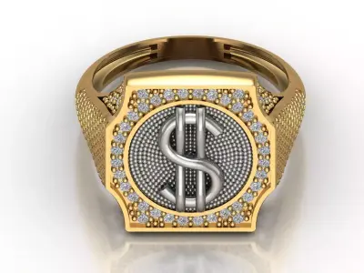 Luxury Dollar Sign Mens Ring With Diamonds Jewelry Gents Rings 3D print model