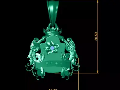 Luxury Ornate Crest Pendant Gemstone  3D Printable 3D print model