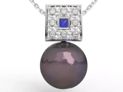 Elegant Pearl Pendant Square Diamond  3D print model