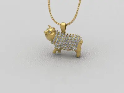 Chinese gold ingot with golden pig 3D model 3D print model