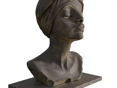  Old Ancient Stone Gold Sculpture   Woman Bust 3D Model Low-poly 3D model