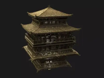 Chinese bamboo house lantern  Low-poly 3D model