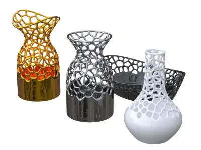 Voronoi pattern Four vases 3D print model