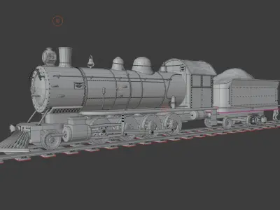 Old train locomotive and wagon 3D model