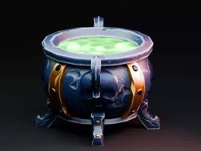 Stylized Halloween Props - Witch Cauldron Low-poly 3D model