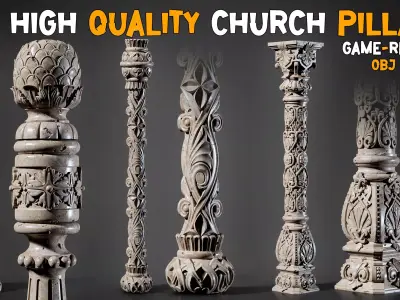 10 High Quality Church Pillar   Game-Ready   Low-poly 3D model
