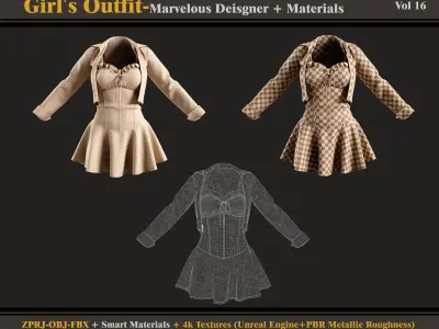 Girl Outfit- MD-Clo3d - Smart Material-Textures -OBJ - FBX  3D model