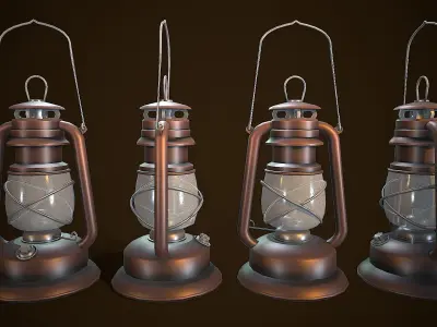 OIL LAMP VINTAGE REALISTIC STYLIZED Low-poly 3D model