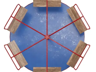 Roundabout circular table with benches Low-poly 3D model