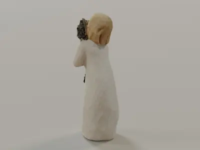 Wooden Flowergirl sculpture  Low-poly 3D model