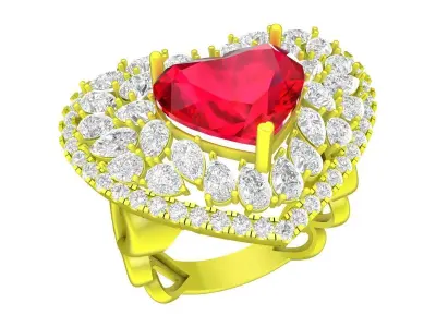 7415 Luxury Heart Shape Diamond Ring with Red Center Stone 3D print model