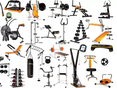 30 pieces of gym equipment 3D model