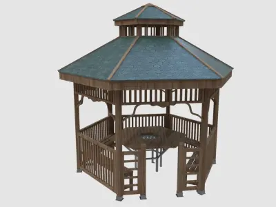  Wood Garden Pergola - Gazebo 02 3D model