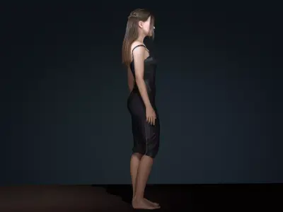 Realistic Female Character  Evening Black Dress Fully Rigged Low-poly 3D model