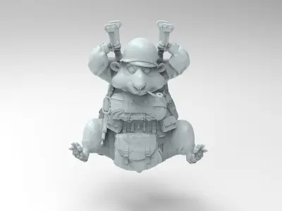 HamsterAIRBORNE mouse wearing helmet and carrying gun 3D print model