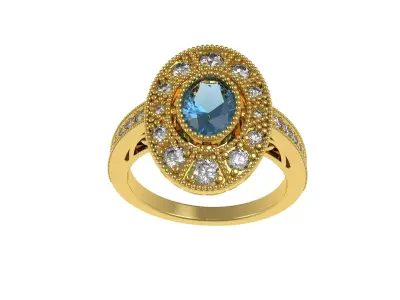 Oval Diamond Halo Art Deco Ring 3D print model