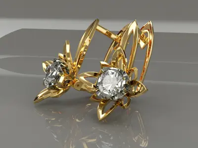 Lotos earrings with english clasp 3D print model