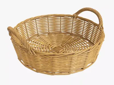 Wicker basket round with handle medium brown 3D model