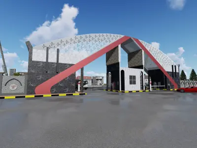 Gate entrance to parking lot Low-poly 3D model