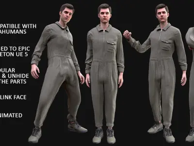 Man in Overalls 2 - Modular - Rigged Low-poly 3D model