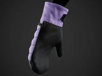 Light Violet And Black Snowboard Gloves Low-poly 3D model