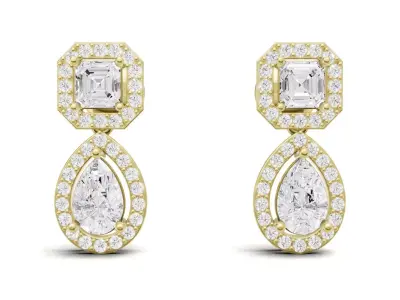 Asscher and Pear Diamond Drop Earrings For Women 3D print model