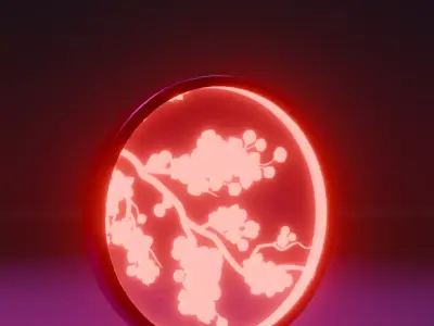 Low Poly Japanese Neon Sakura Lamp  Game Ready PBR Low-poly 3D model