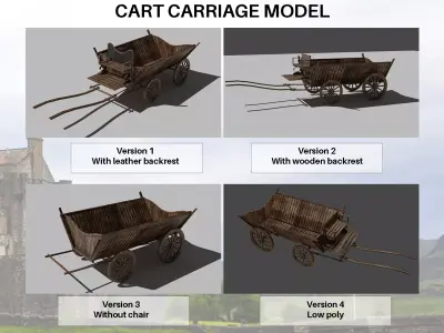 Cart Carriage Wooden Horse Car Low-poly 3D model