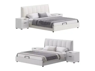Gray Wingback Upholstered Headboard Bed 3D model