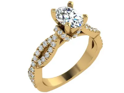 Oval Diamond Twisted Euro Shank Ring 4243 3D print model