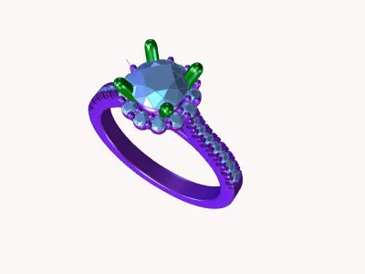 aj-015 halo diamond engagement ring gold 3D print model