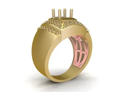 Masculine Square Top Diamond Ring 3D Model for Men 592 3D print model