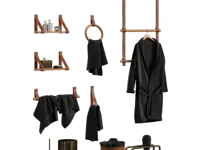 Bathroom Accessories with Leather Tapes 3D model