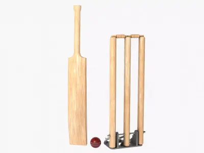 Wooden Cricket Set Low-poly 3D model