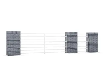 Concrete Fence with Gate 05 3D model