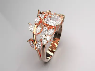Luxury rose gold engagement ring with diamond model wr0100 3D print model