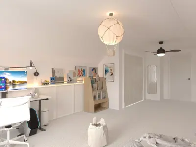 Cozy and Bright Kids Bedroom Interior with Study 3d virtual Tour 3D model