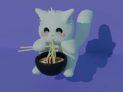 CAT EATING NOOODLE 3D print model