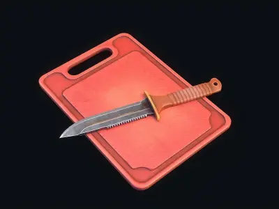 Knife and Cut board Low-poly 3D model