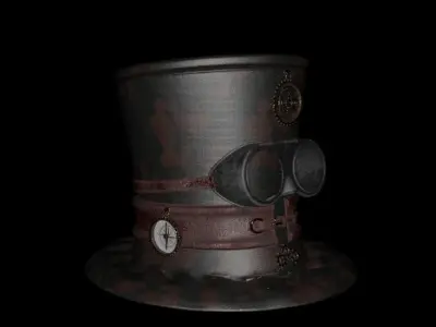 Steampunk Hat old style card Low-poly 3D model