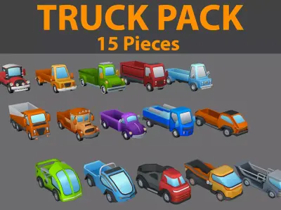 Low Poly Truck Pack - 15 Pieces Low-poly 3D model
