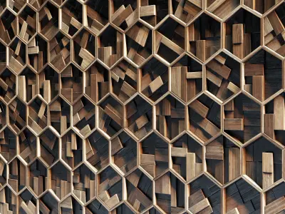 Hexagon panel wood rail frame n1 3D model